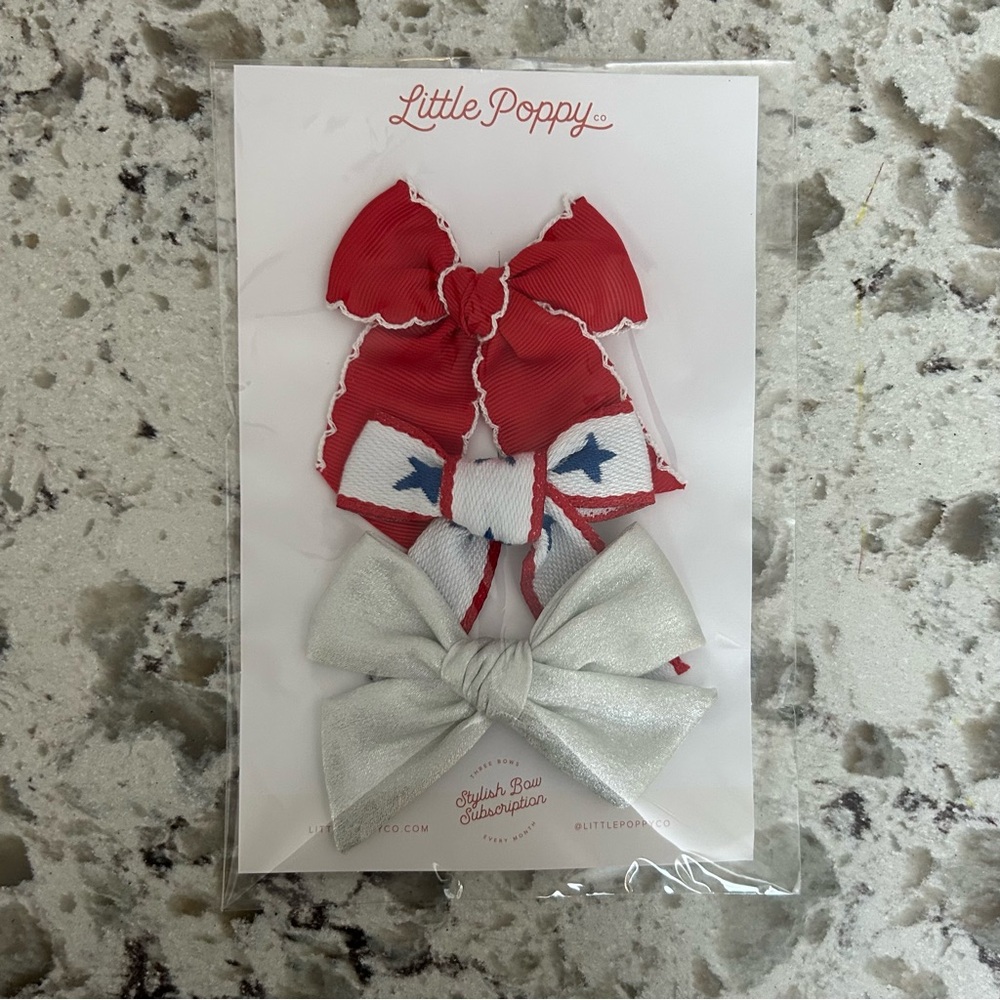 Little Poppy Patriotic USA Bow Clip Set - NEW!